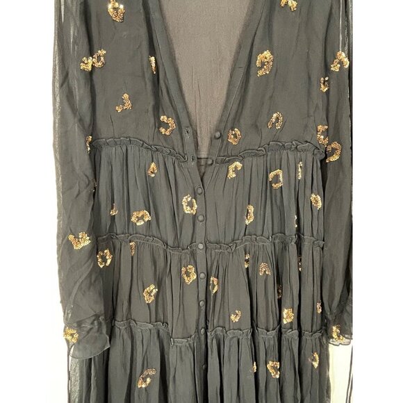 NWOT Rococo Sand Mystic Leopard Sequin Maxi Dress Black Gold XS - Picture 5 of 8